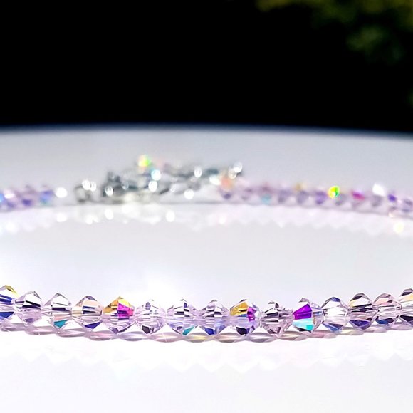 Pink Crystal Choker Necklace/ Elegant Pink Iridescent Sparkly Crystal Necklace - Picture 1 of 2